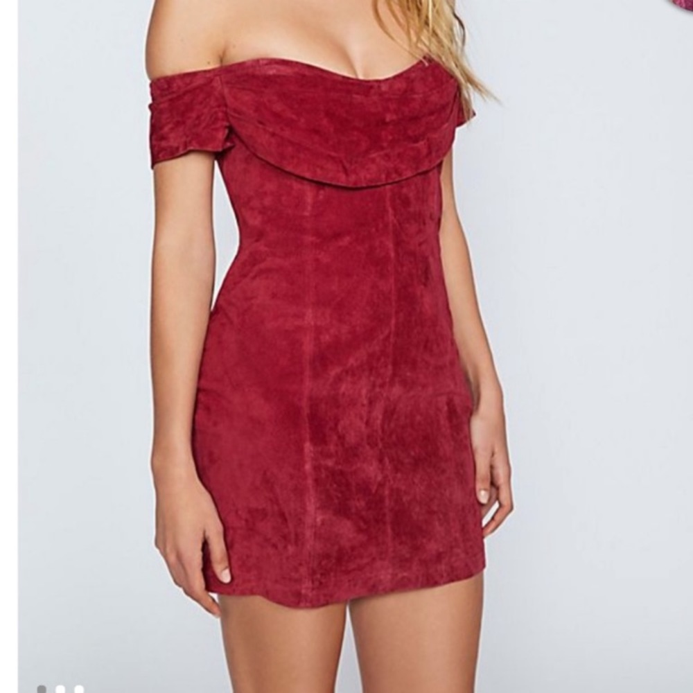 ISO Free People red / wine off the shoulder suede dress size 6 !!!